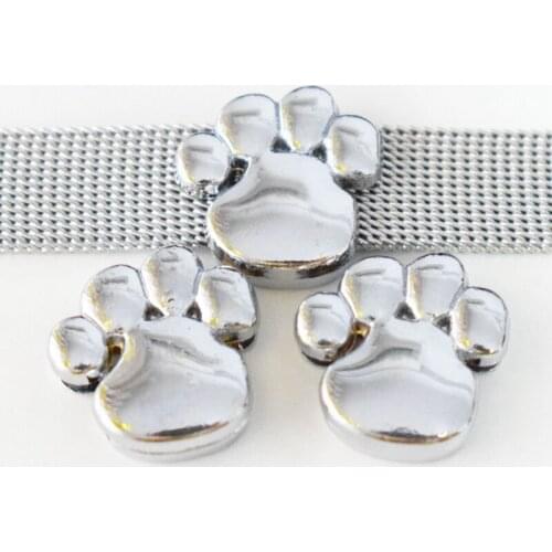 10mm Silver Dog Paw Footprint Slide Bead Charms DIY Accessories Handmade Jewelry For 10mm Bracelets Key Chains Pet Collar