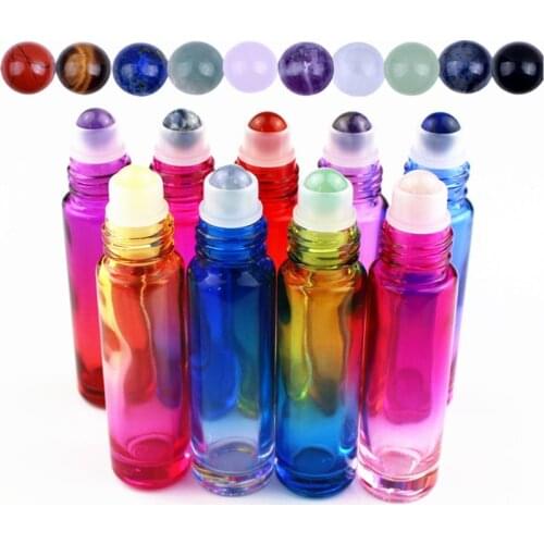 10pcs/lot Glass Essential Oil Bottle with Natural Gemstone Roller Ball Empty Refillable Perfume Bottles Liquid Roll On