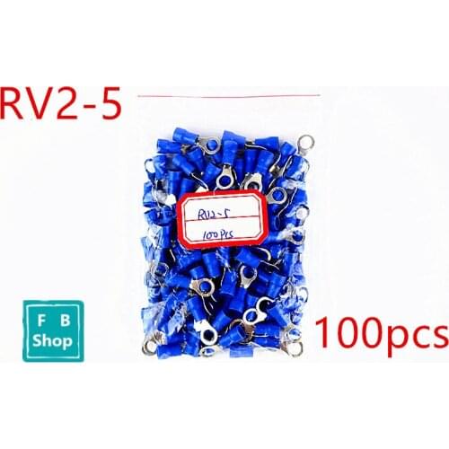 RV2-5 Blue Ring Insulated Wire Connector Electrical Crimp Terminal Cable Connector Wire Connector 100PCS