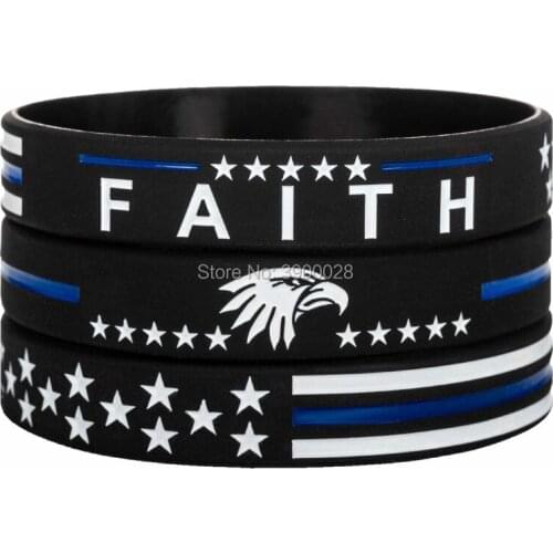 300pcs Faith Justice Thin Blue Line Silicone Wristband Bracelet Free Shipping By DHL