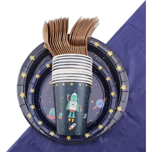 51pc/set Astronaut Theme Party Tableware Baby Shower Party Birthday Decoration Napkin Plates Disposable Tableware Party Supplies