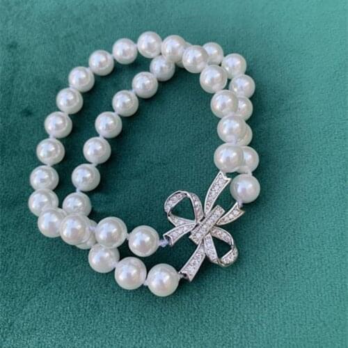 8'' 2 Strands White Round Pearl Bracelet