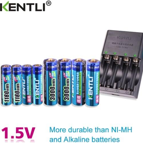 KENTLI 8pcs 1.5v aa aaa batteries Rechargeable Li-ion Li-polymer Lithium battery + 4 slots AA AAA lithium li-ion Smart Charger