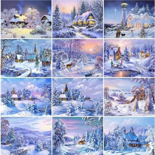 AZQSD Full Drill Diamond Embroidery Snow Winter Tree Mosaic Rhinestones Diamond Painting Landscape Cross Stitch Kits Home Decor