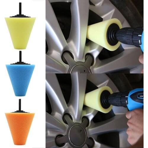 Car Wheel Bosses Polishing Machine Wheel Hubs Disk Steel Ring Polisher Cloths Cone-shape Sponges Pad Cleaning Tyres Auto 2021