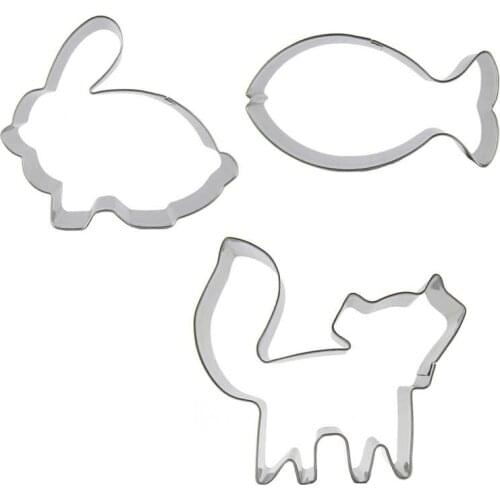 White rabbit, Mackerel, Fox shaped 3 piece biscuit cutting molds, baking tools, cake decorating soft candy tools