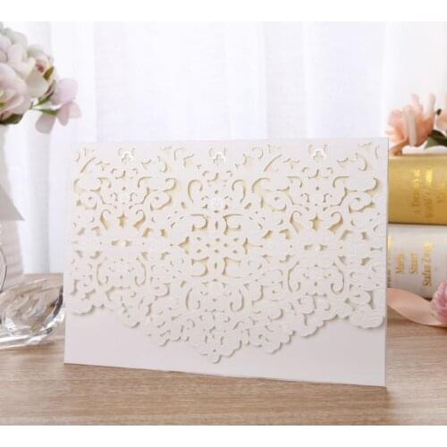 1pcs Sample White Laser Cut Flora Wedding Invitations Card Elegant Lace Customize With Envelopes Wedding Party Favor Decoration