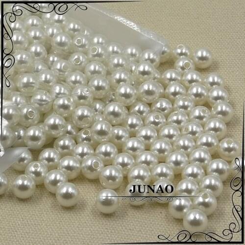 JUNAO 6 8 10 mm Sewing White Pearl Beads Round Bracelet Spacer Beads For Clothing Jewelry Decoration