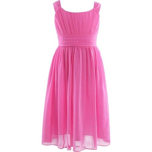 Kids Girls Dresses Casual Sleeveless Pleated Chiffon Flower Girl Dress Princess Pageant Wedding Bridesmaid Birthday Party Dress