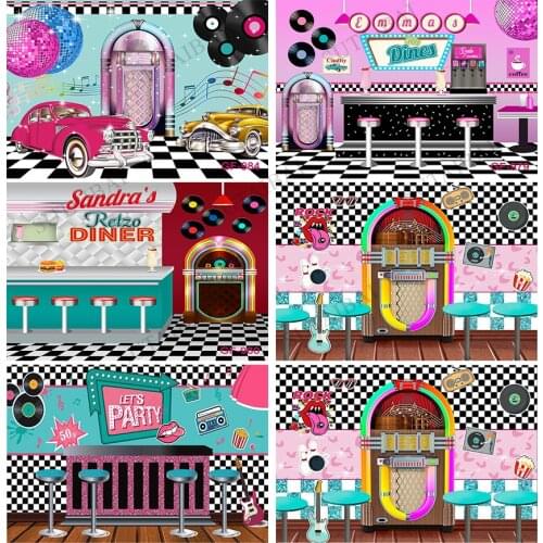 Back To 50s Sock Hop Photography Backdrops 1950s Retro Diner Time Rock Roll Classic Decor Crazy Vintage Dance Prom Background