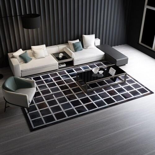 Geometric cowskin fur rug for living room luxury cowhide seamed patchwork carpet big size decoration office Fashion carpet