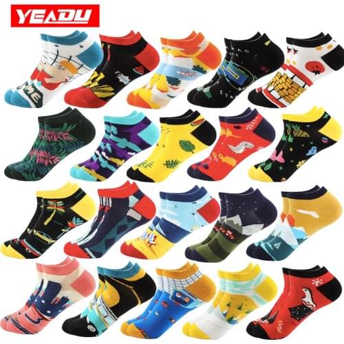 Cotton Women&Men Boat Socks Funny Cute Harajuku Streetwear Ankle Slipper Socks Short Unisex Novelty Cartoon Kawail Happy Socks