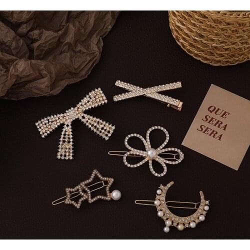 Crystal Moon Star Hair Clips Cross Flower Bowknot Hairpins Rhinestone Pearl Barrettes Hair Accessories Jewelry for Women MS284