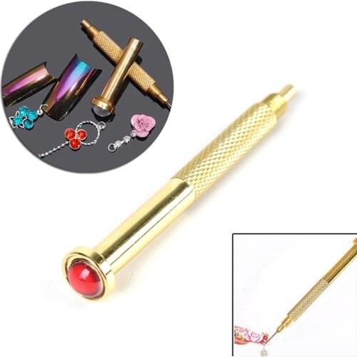 Nail Art Charm Piercing Hand Drill Hole Pierce Tool + 24 Pendants Dangle Decor