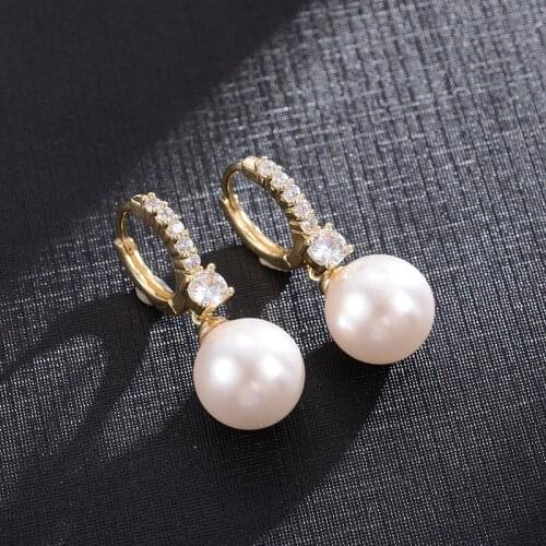 Dorado Exquisite Round Freshwater Pearl Drop Dangle Earrings Shiny CZ Women Engagement Wedding Graceful Accessories Jewelry Gift
