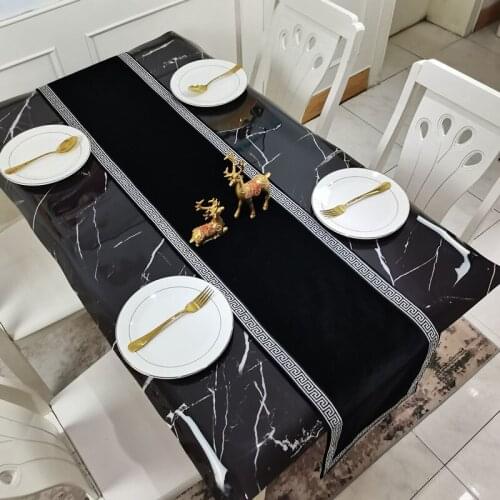 Classical Black Velvet Table Runners High-grade Embroidered Chinese Table Covers Rectangular Table Cloth Home Party Decoration
