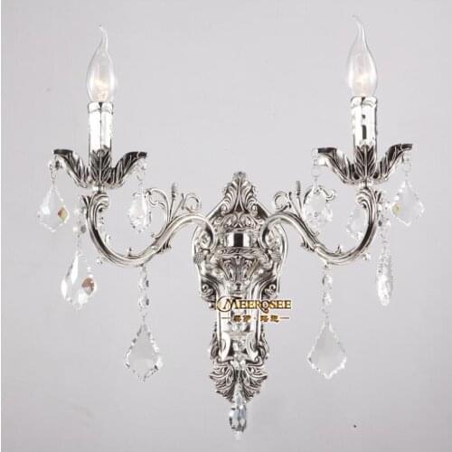 Classic Golden Crystal Wall Light Fixture Silver Wall Sconces Lamp Crystal Wall Brackets Light 2 Lights Free Shipping