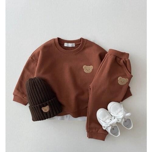 Koodykids Baby Boys Girls Clothes Set Autumn Toddlers Cotton Cotton Brown Grey Sweatshirts Pants 2PCS Baby Clothing Set Spring