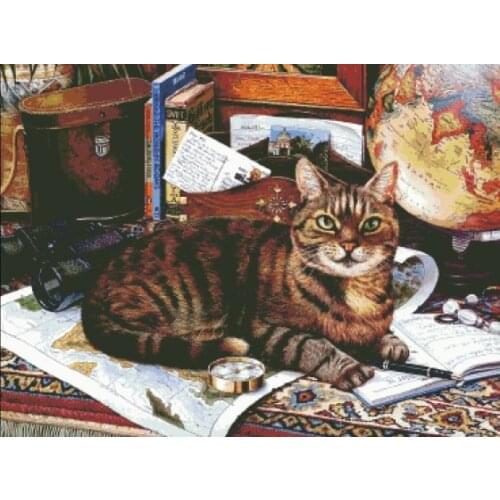 Cat who loves to travel Cross Stitch Kits Animal Needlework Embroidery Crafts 14ct Unprinted DIY Arts Handmade Home Decor