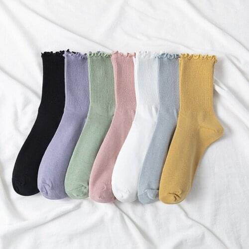 Colorful Ruffle Women Socks Ins Cute Sweet Tube Socks Candy Colors Street Hip-Hop Girls Cotton Socks Original Christmas Gifts