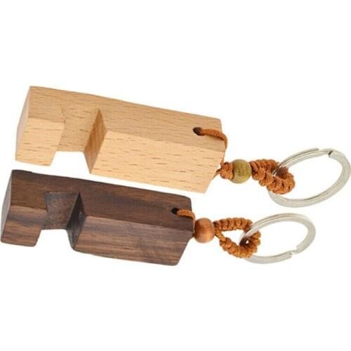 Hot sale 1Pc Creative Lightweight Slim Design Wooden Mobile Phone Stand Holder Stand Pendant Keychain