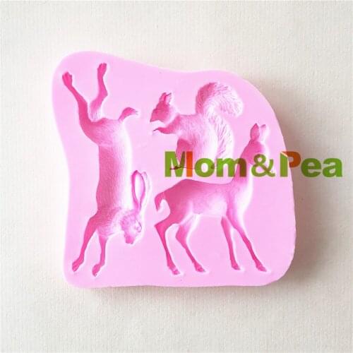 Mom&Pea 1424 Free Shipping Deer Rabbit Squirrel Mold Cake Decoration Fondant Cake 3D Mold Soap Mold Food Grade