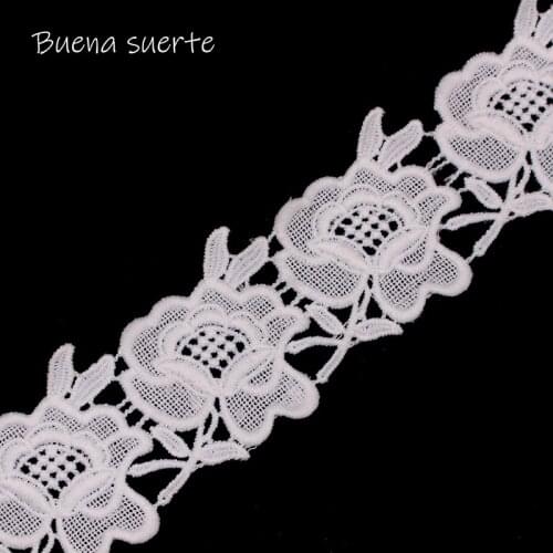 Buena suerte Micro Fiber White Flower Embroidered Fabric Lace Ribbon Applique Handmade DIY Lace Trim Wedding Dress Sewing Craft