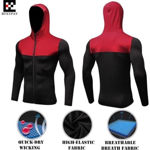 Men Shapers Slim Sweatshirts 3D Tight High Elastic Quick-dry Wicking Fitness Long Sleeves Zipper Cardigan Hooded Windproof Tops