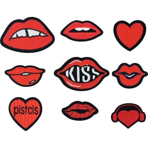 Lip Mouth Kiss Smooch Love Iron On Patches Sewing Embroidered Applique for Jacket Clothes Stickers Badge DIY Apparel Accessories