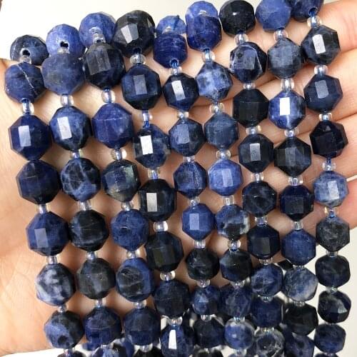 Natural Faceted Old Blue Sodalite Jaspers Mineral Beads Olive Shape Loose Beads For Jewelry DIY Making Bracelet Accessories 15
