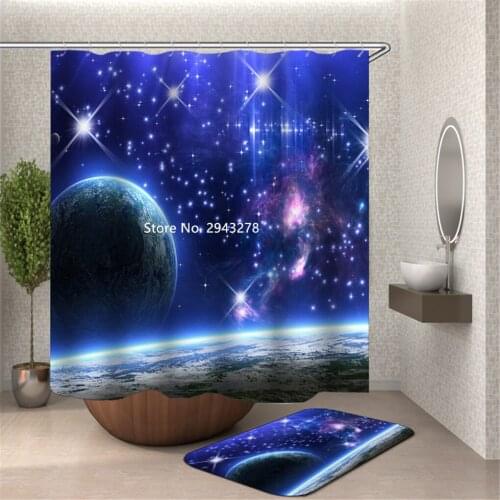 Bestable Beautiful Dream Starry Sky Pattern Waterproof and Mildewproof Washable Shower Curtain with Hook Bathroom Decoration