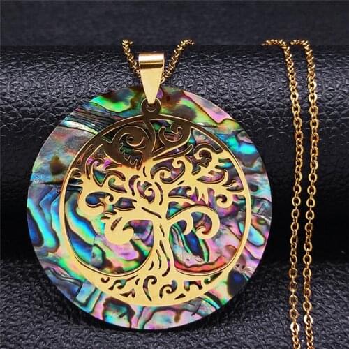 Abalone Shell Paper Stainless Steel Bohemia Tree of Life Necklace Women/Men Gold Color Necklace Jewelry arbre de vie NXS04