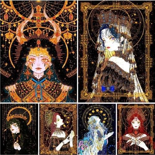 Princess Queen Magic Moon Girl Wall Art Canvas Painting Witch Wizard Wall Pictures For Living Room Posters And Prints Decoration