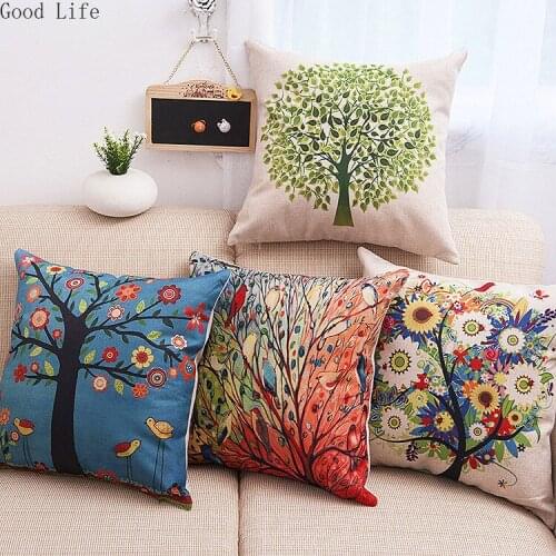 45x45cm Simple Pastoral Creative Life Tree Green Tree Imitation Linen Pillow Cover Household Cushion Covers