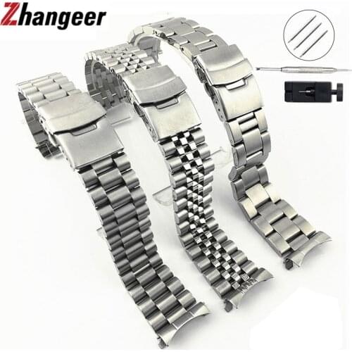 Curved End Band 20mm 22mm Straps For Seiko SKX007 SKX009 SKX011 Replacement Universal Wristband Full Stainless Steel Bracelet