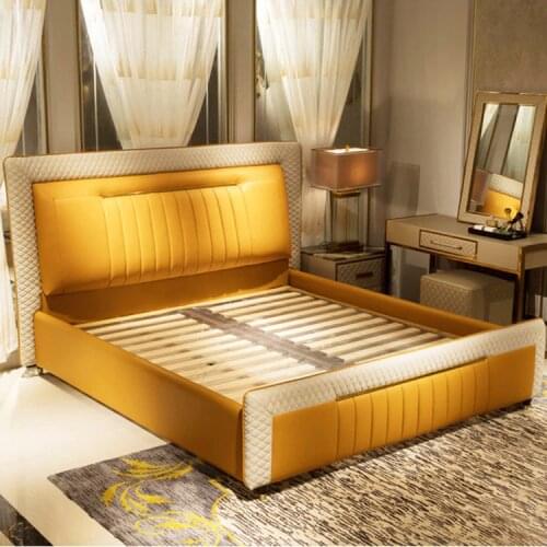 Luxury French Style 1.8m Princess leather Bed high quingity french wood antique bed