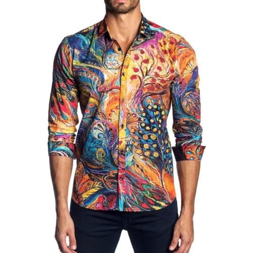 Mens brand new long sleeve holiday business leisure personalized printing fashion shirt wedding best man mens dress shirts