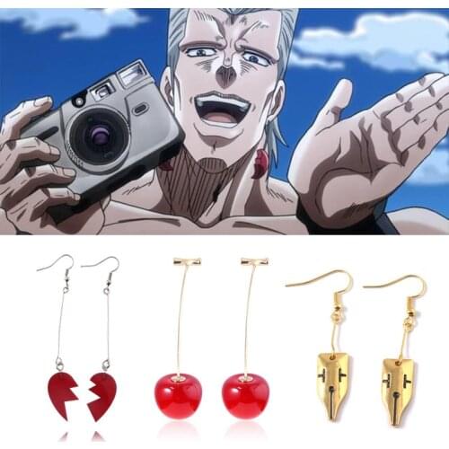 Anime JoJos Bizarre Adventure Cosplay Earrings Kakyoin Noriaki Cherry Drop Earrings Unisex Custom Ear Clip Jewelry Gift