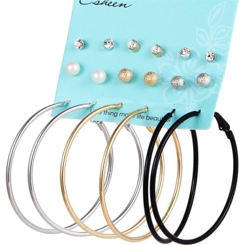 New earring set creative simple 9-piece set of three color Earrings