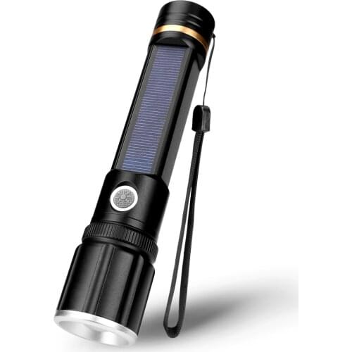 LED Solar Flashlight Solar/USB Charging Torch Zoomable Flashlights Power Bank Work Light Pocket Compass Lamp for Outdoor 450lm