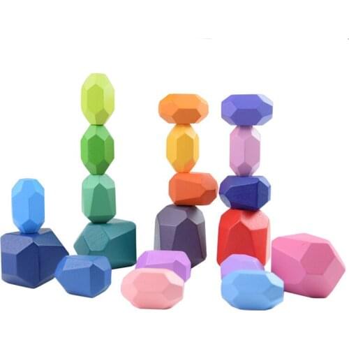 Creative Nordic Style Stacking Game Wooden Rainbow Stones Set Balancing Blocks Block Natural Wood Toy Kids Early Education Toys