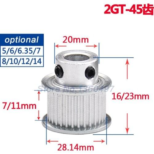 2GT 45 tooth width 7mm 11mm high precision synchronous wheel inner hole 5/6/6.35/7/8/10/12/14 For 3D Printer Parts