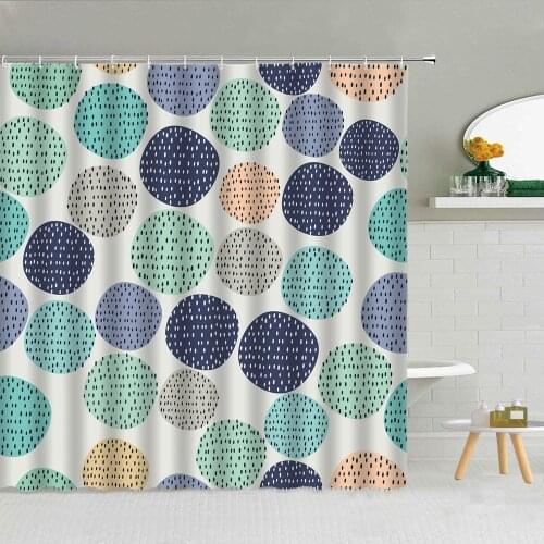 Shower Curtain Set Colorful Dots Geometric Pattern Waterproof Polyester Fabric High Quality Bath Screen Home Decor With Hooks