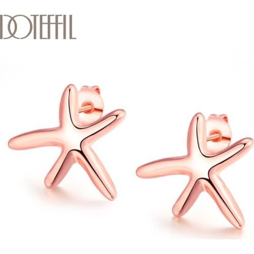 DOTEFFIL 925 Sterling Silver Rose Gold Starfish Earring For Woman Fashion Party Wedding Engagement Party Jewelry