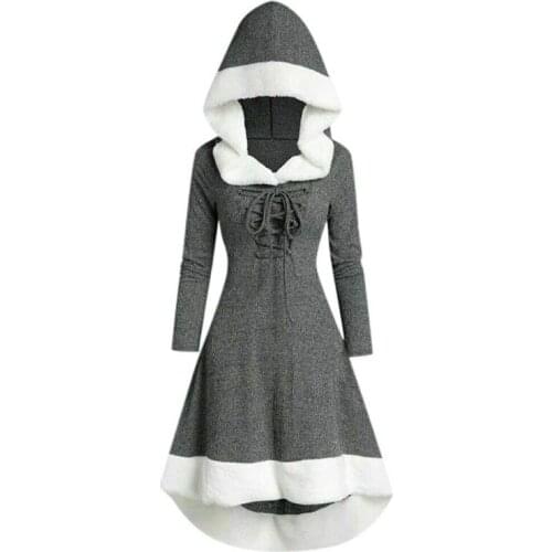 2020 Christmas Mid-length Pullover Hoodies Winter Women Lace-Up Midi Pullover With Irregular Hem And Long Sleeves Ropa De Mujer