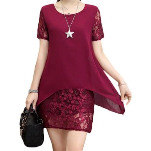 2021 Women Summer Short-sleeved Loose Dress Fashion Plus Size 5XL Womens Clothing Casual Mini Vestidos Female Lace Dresses Z529
