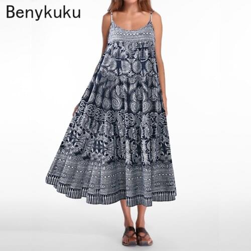 Strappy Sleeveless Vintage Floral Printed Long Maxi Dress 2021 Women Sundress Summer Casual Vestidos Robe Linen Dress Kaftan 5XL