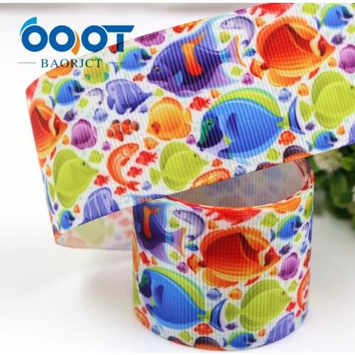 1-1/2'' 38mm Cute little fish Printed grosgrain ribbon,10yrds DIY Hair Bow Wedding Festival Home Party Birthday Decorations