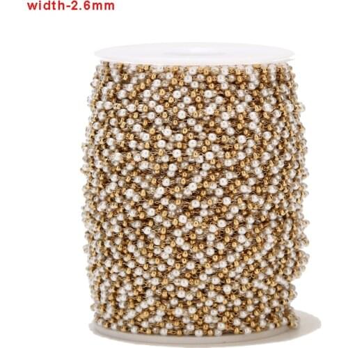 1Meter Stainless Steel Gold White Beads 2.6mm Width Pearl Chain Dainty Tiny Link Chains Handmade For DIY Jewelry Party Necklaces