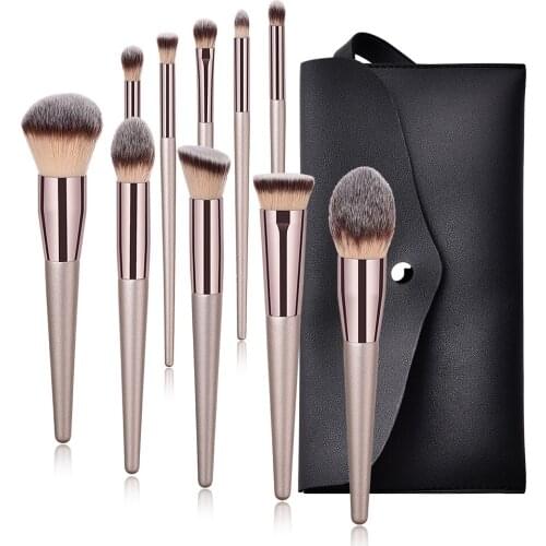 10pcs Makeup Brushes Set Champagne Eyebrow Foundation Eyeshadow Make Up Brushes for Liquid Case Cosmetics Assecories Kit Tools